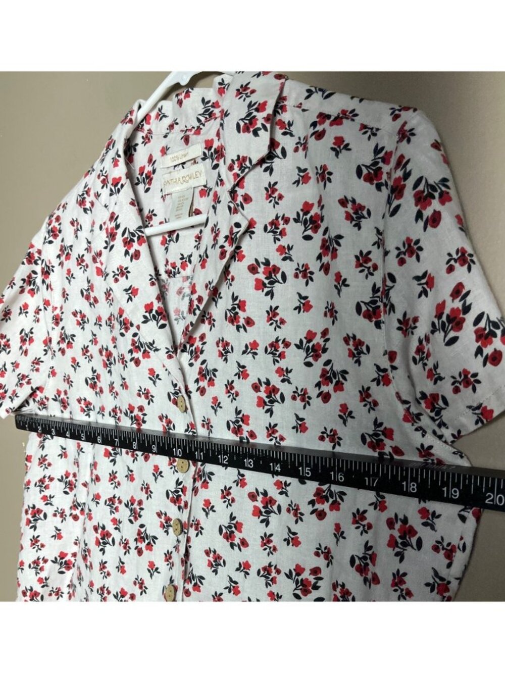 Cynthia Rowley Linen Button Shirt Red Floral Boxy Blouse Top Crop Preppy Wom XS - Picture 5 of 8